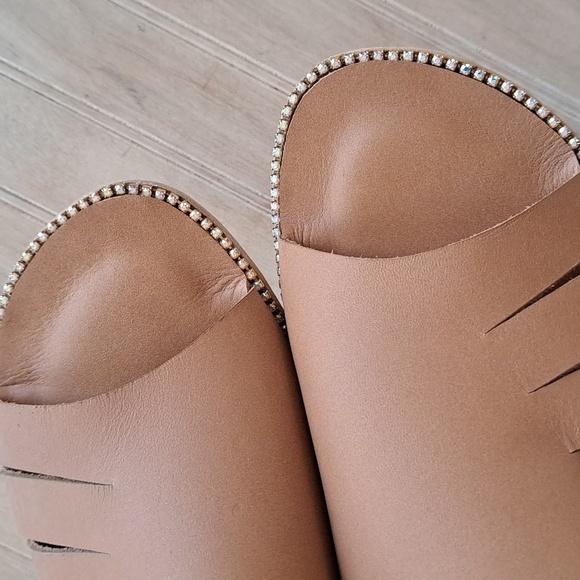 Antika Handmade Leather Cut Out Slide Rhinestone Trim Slip-On Flats Sandals - Picture 10 of 13